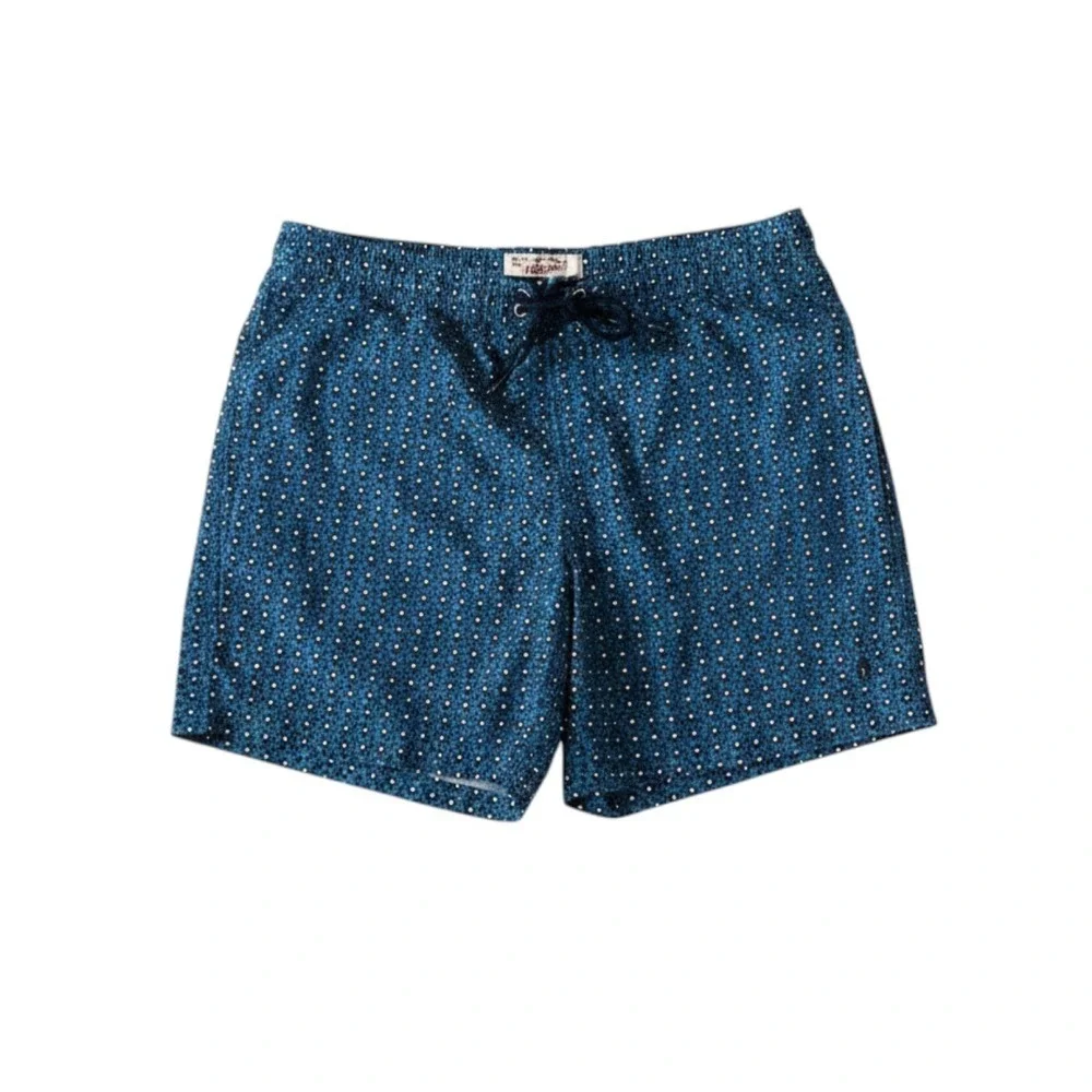 Original Penguin Mens Blue Geometric Print Swim Trunks Size 34 Drawstring Mesh